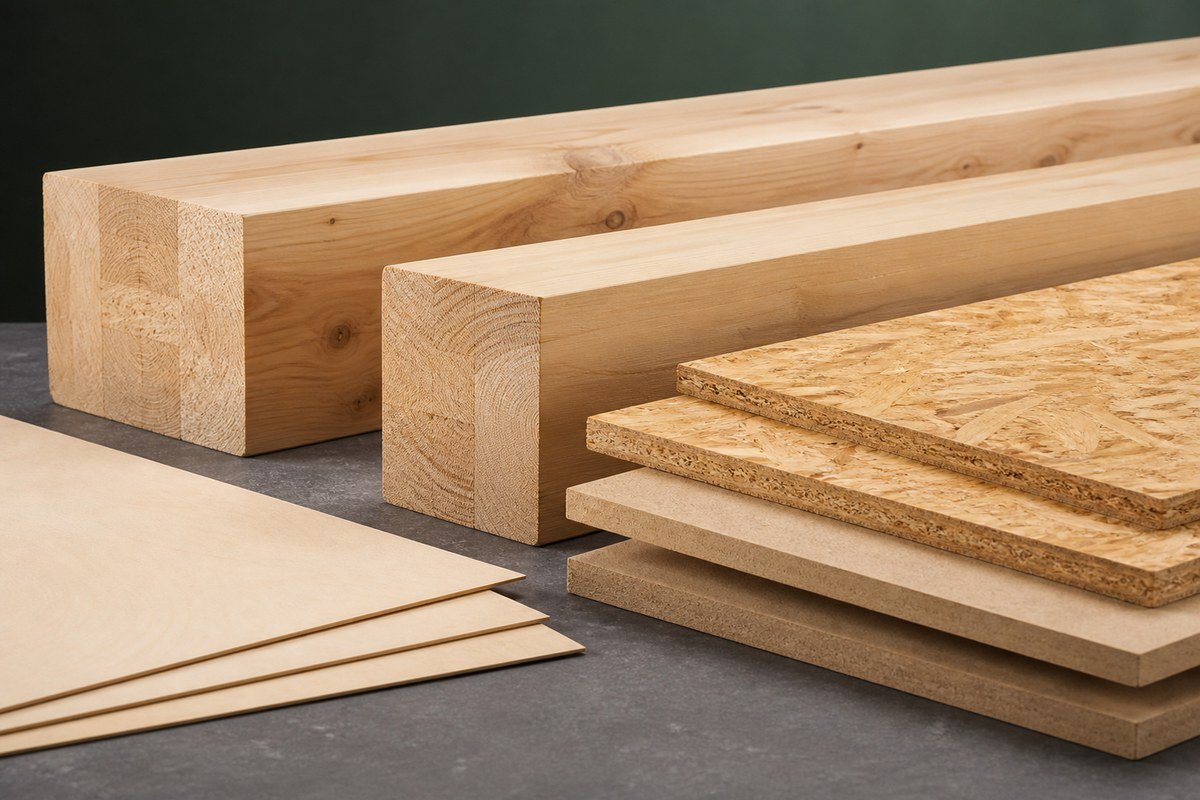 Engineered wood panels and structural timber products