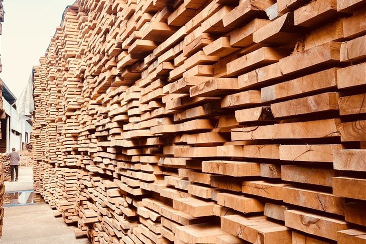 Commercial stacks of softwood lumber