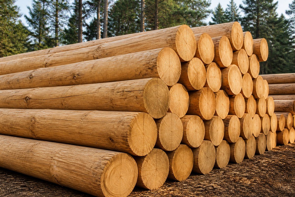 Southern Yellow Pine logs stacked for export