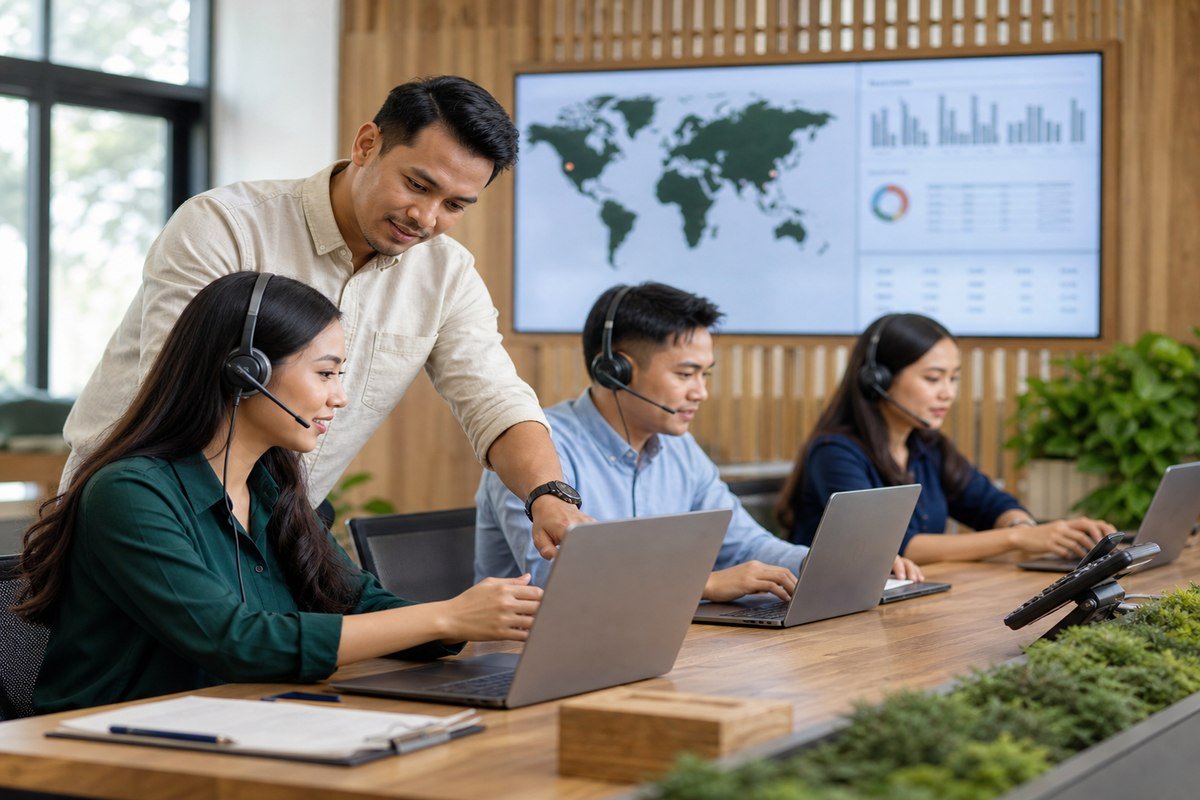 Customer support team coordinating international timber orders