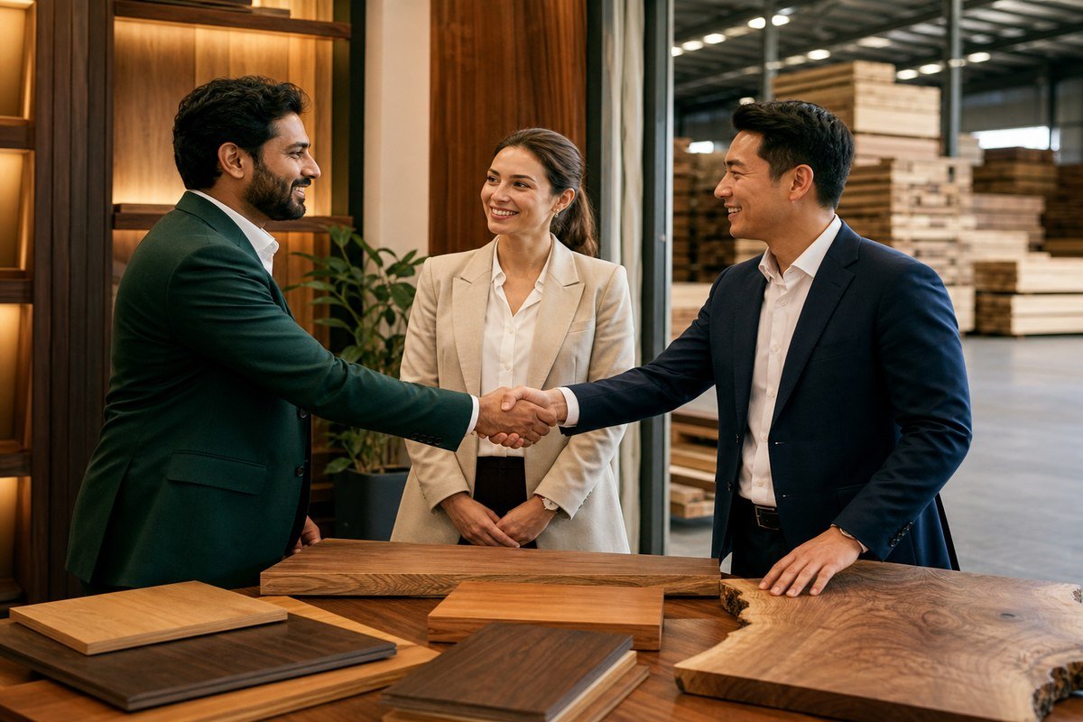 International timber supplier and buyer concluding a partnership